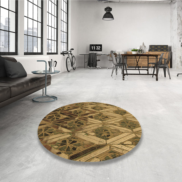 Round Patterned Dark Bronze Brown Rug in a Office, pat2333brn