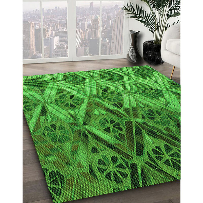 Patterned Green Rug in Family Room, pat2333grn