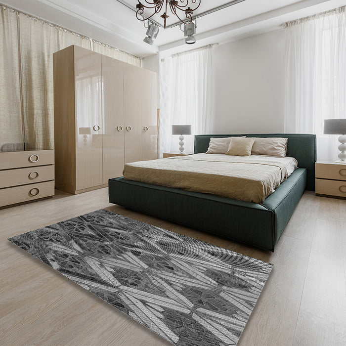 Round Machine Washable Transitional Gunmetal Gray Rug in a Office, wshpat2333gry