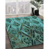 Patterned Deep-Sea Green Rug, pat2333lblu
