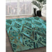 Patterned Deep-Sea Green Rug in Family Room, pat2333lblu