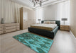 Patterned Deep-Sea Green Rug in a Bedroom, pat2333lblu