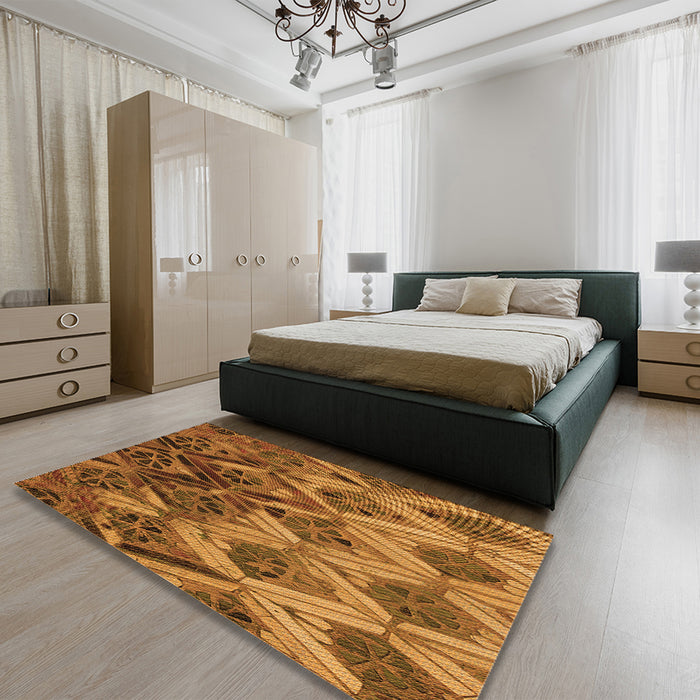 Patterned Saddle Brown Rug in a Bedroom, pat2333org