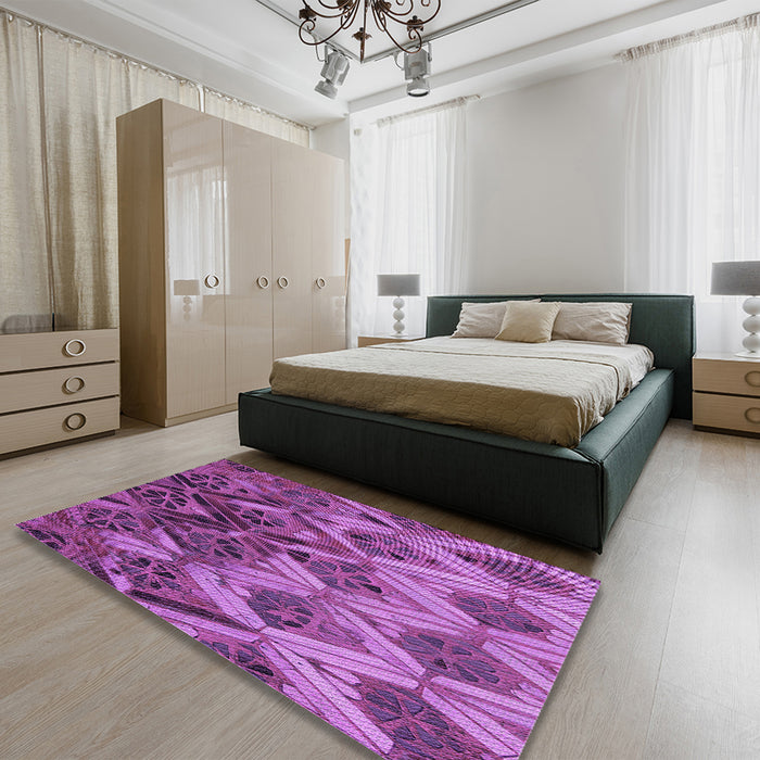 Patterned Dark Magenta Purple Rug in a Bedroom, pat2333pur