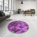 Round Patterned Dark Magenta Purple Rug in a Office, pat2333pur