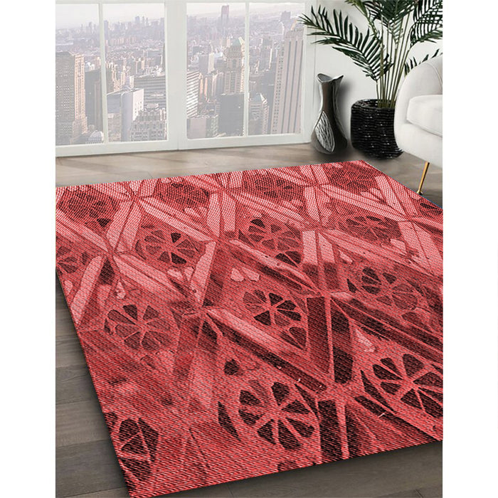 Patterned Red Rug in Family Room, pat2333rd