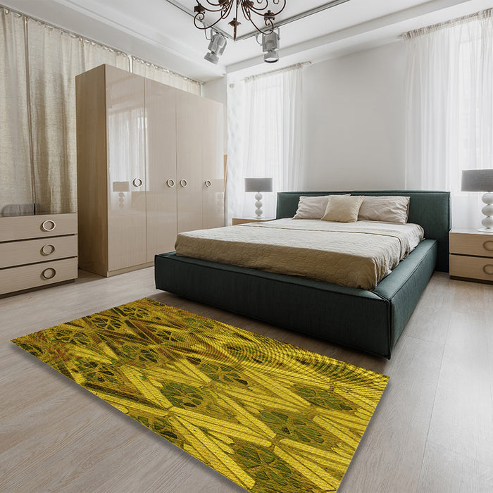 Round Machine Washable Transitional Dark Bronze Brown Rug in a Office, wshpat2333yw