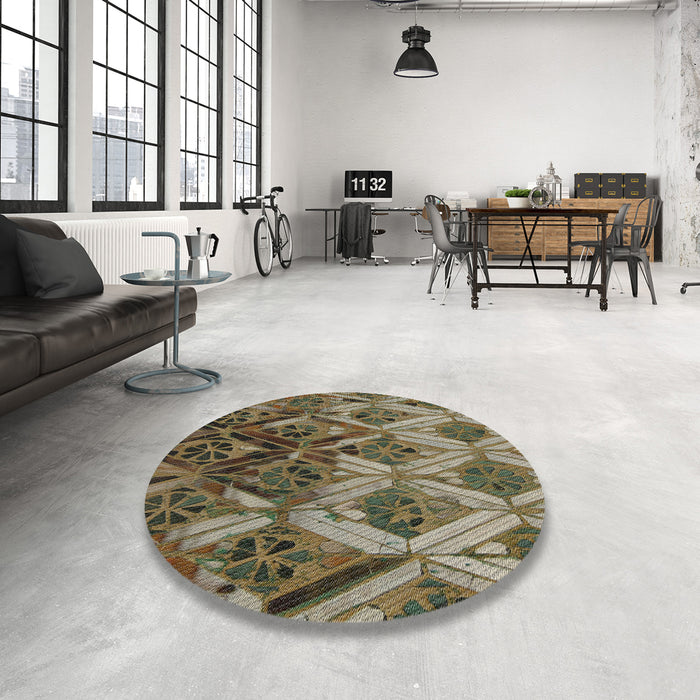 Round Patterned Bakers Brown Novelty Rug in a Office, pat2333