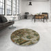 Round Machine Washable Transitional Bakers Brown Rug in a Office, wshpat2333