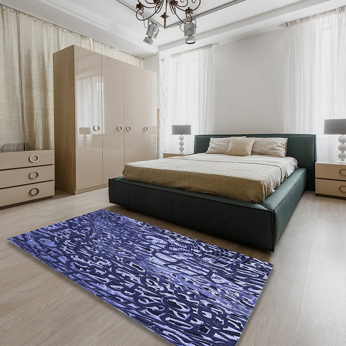 Patterned Blue Rug in a Bedroom, pat2334blu