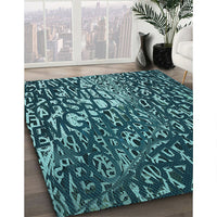 Patterned Deep Teal Green Rug, pat2334lblu