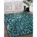 Patterned Deep Teal Green Rug in Family Room, pat2334lblu