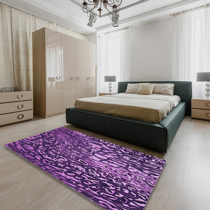 Round Machine Washable Transitional Purple Rug in a Office, wshpat2334pur