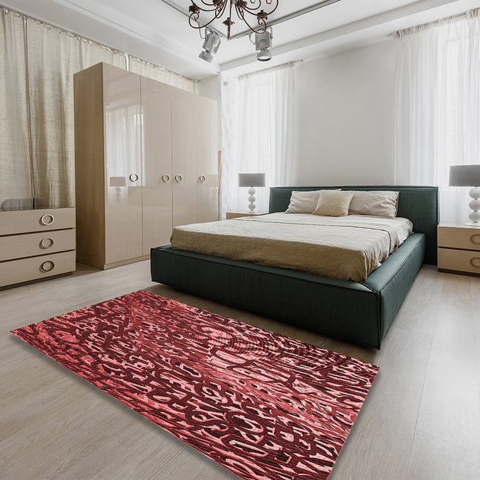 Patterned Dark Red Rug in a Bedroom, pat2334rd