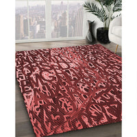 Patterned Dark Red Rug, pat2334rd