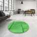 Round Patterned Neon Green Rug in a Office, pat2335grn