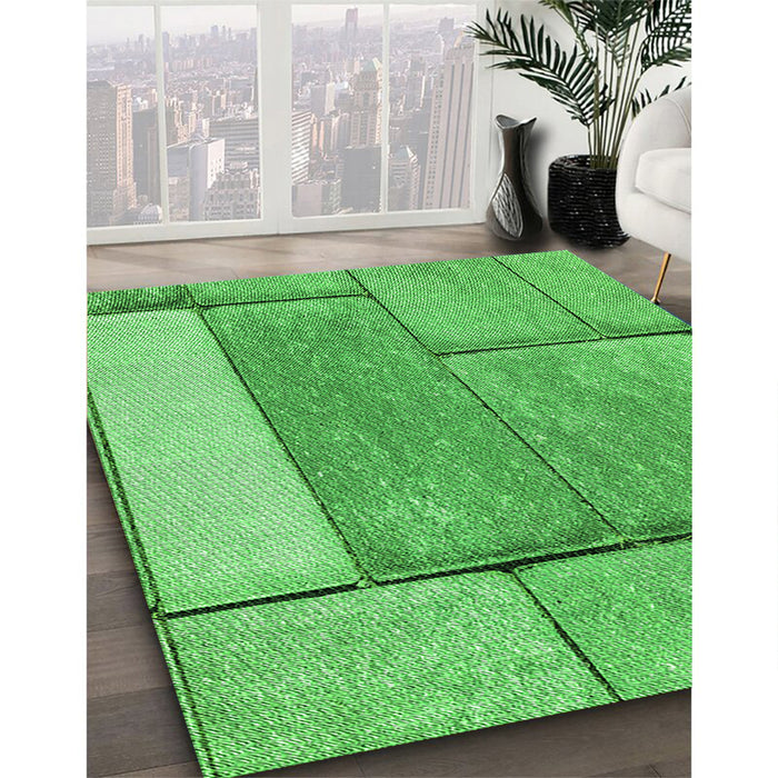 Patterned Neon Green Rug in Family Room, pat2335grn