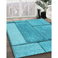 Patterned Dark Turquoise Green Rug, pat2335lblu