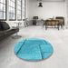 Round Patterned Dark Turquoise Green Rug in a Office, pat2335lblu