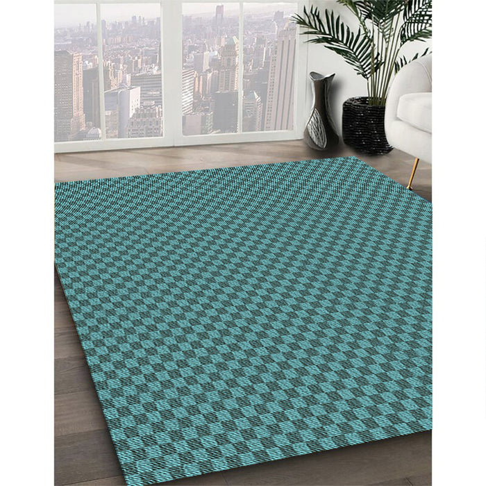 Patterned Deep-Sea Green Rug in Family Room, pat2338lblu