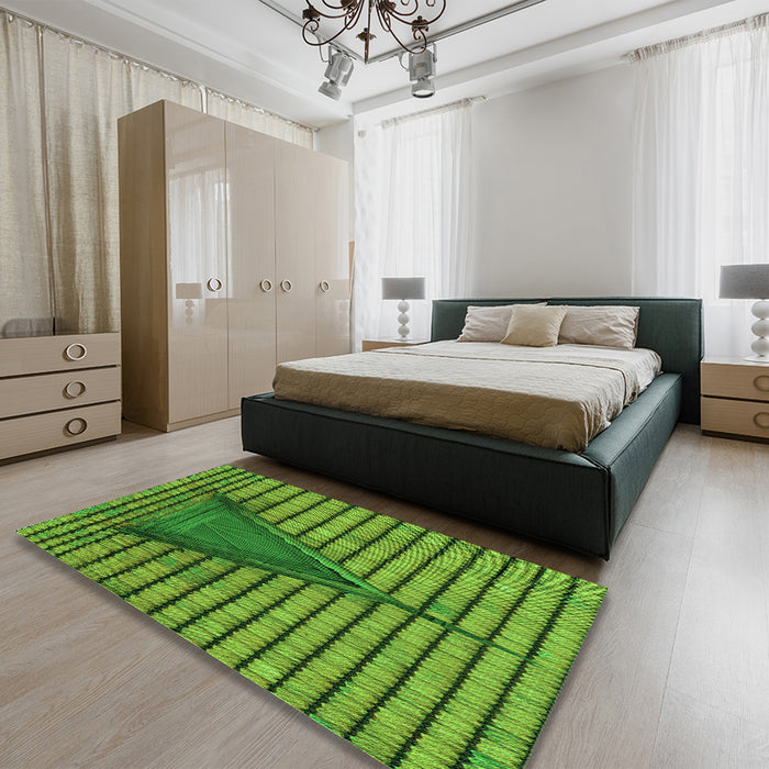 Patterned Green Rug in a Bedroom, pat234grn