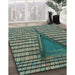 Patterned Green Rug in Family Room, pat234lblu