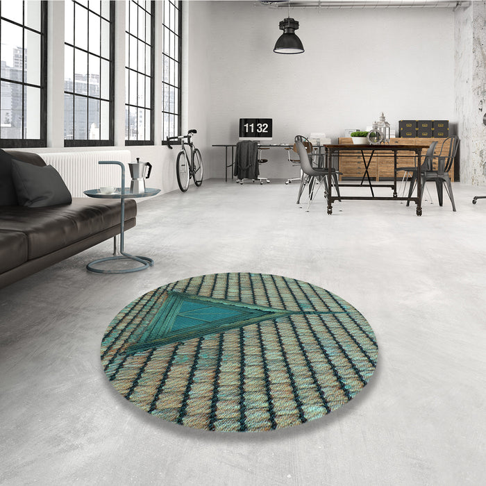 Round Patterned Green Rug in a Office, pat234lblu