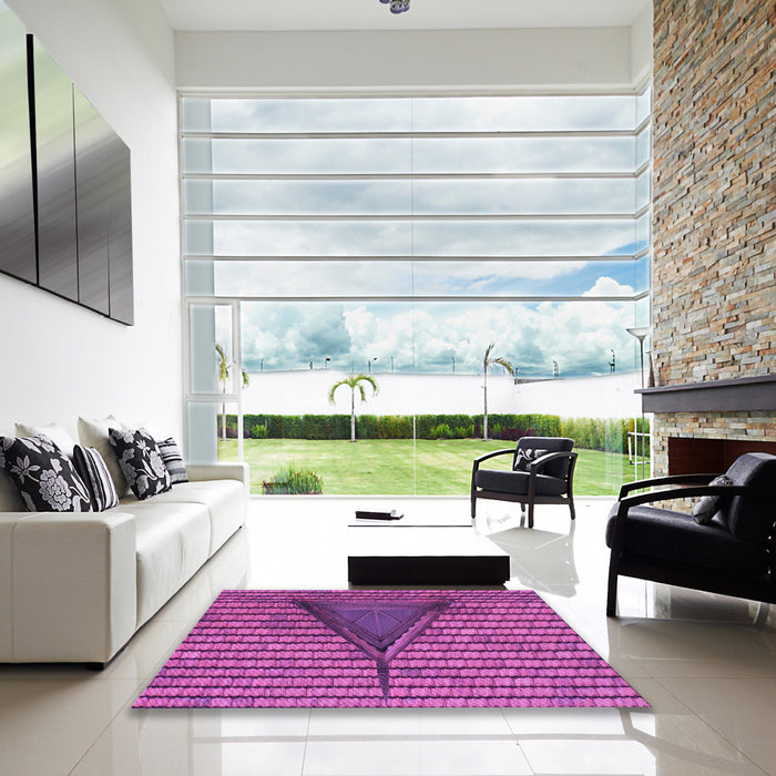 Square Patterned Medium Violet Red Pink Rug in a Living Room, pat234pur
