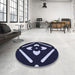 Round Patterned Light Purple Blue Rug in a Office, pat2342blu