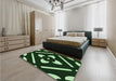 Patterned Black Rug in a Bedroom, pat2342grn