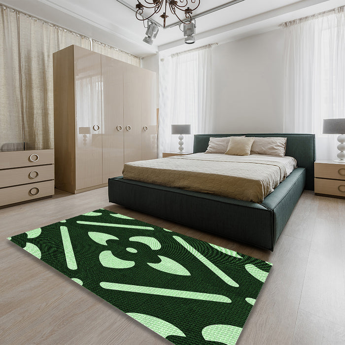 Patterned Black Rug in a Bedroom, pat2342grn