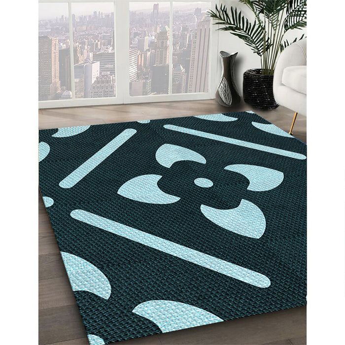 Machine Washable Transitional Black Rug in a Family Room, wshpat2342lblu