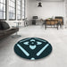 Round Patterned Black Rug in a Office, pat2342lblu