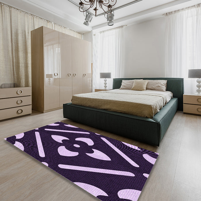 Patterned Lilac Purple Rug in a Bedroom, pat2342pur