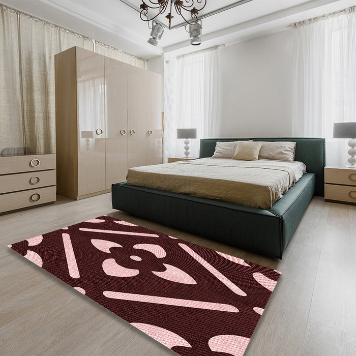 Patterned Chocolate Brown Rug in a Bedroom, pat2342rd