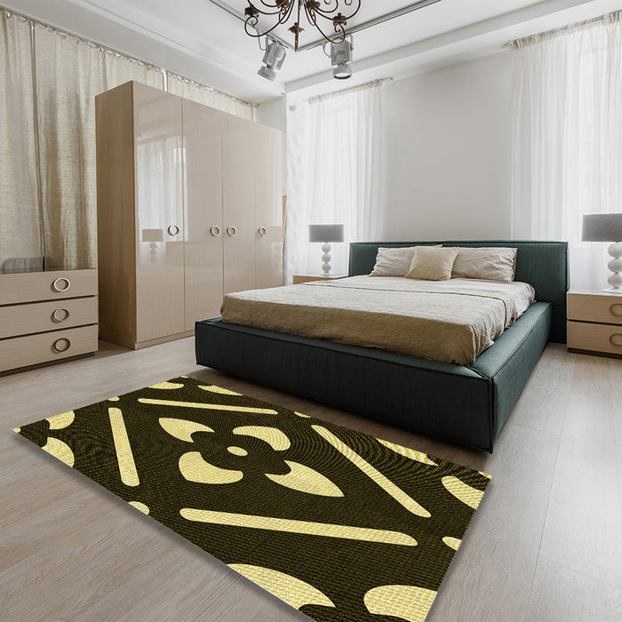 Patterned Caramel Brown Rug in a Bedroom, pat2342yw