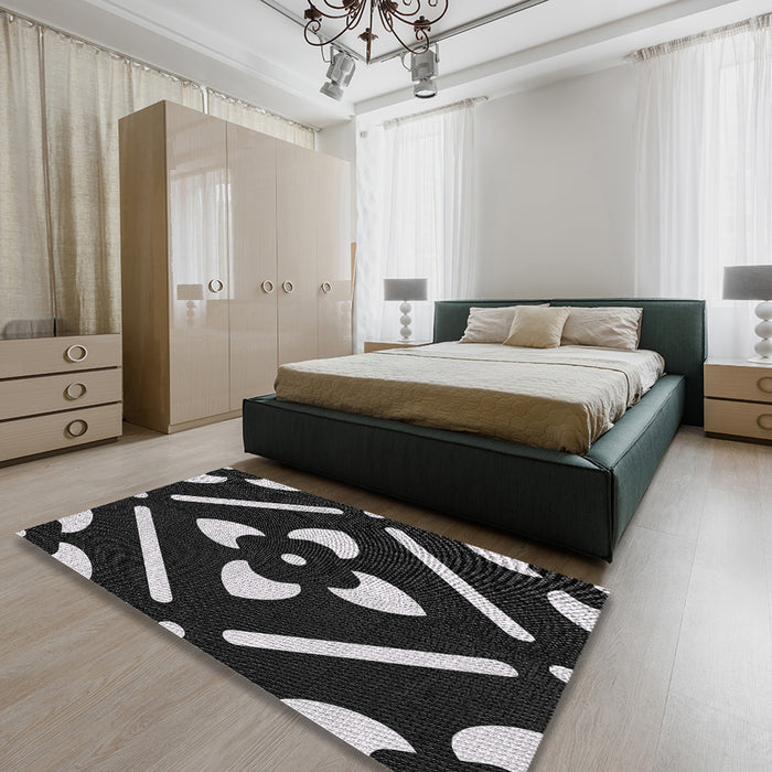 Patterned Black Novelty Rug in a Bedroom, pat2342