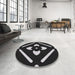 Round Machine Washable Transitional Black Rug in a Office, wshpat2342