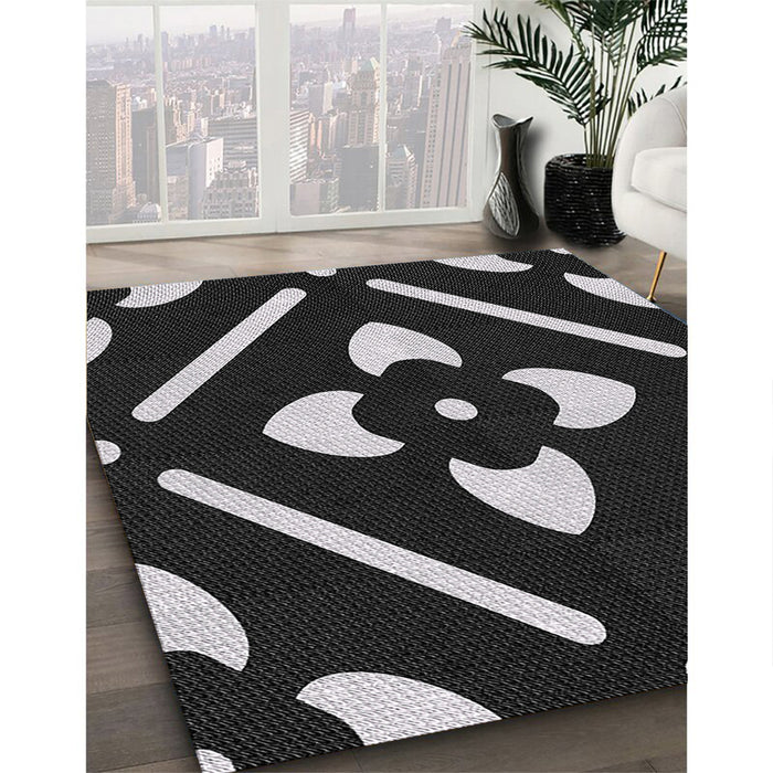 Patterned Black Novelty Rug in Family Room, pat2342