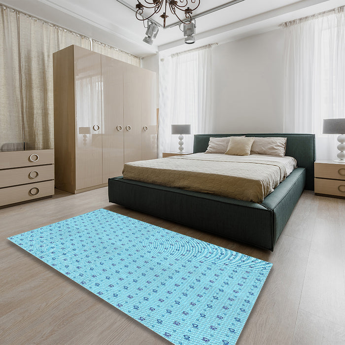 Patterned Blue Rug in a Bedroom, pat2349lblu