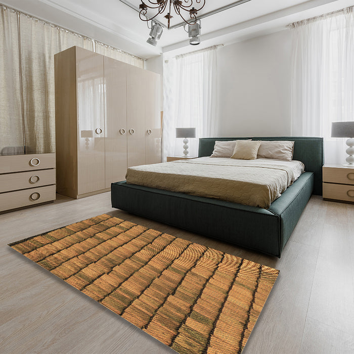 Patterned Saddle Brown Rug in a Bedroom, pat235brn