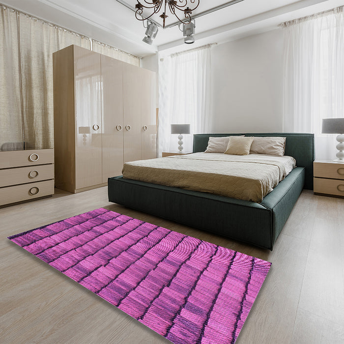 Patterned Medium Violet Red Pink Rug in a Bedroom, pat235pur