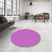 Round Patterned Bright Neon Pink Purple Rug in a Office, pat2350pur