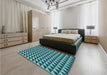Patterned Bright Turquoise Blue Rug in a Bedroom, pat2351lblu