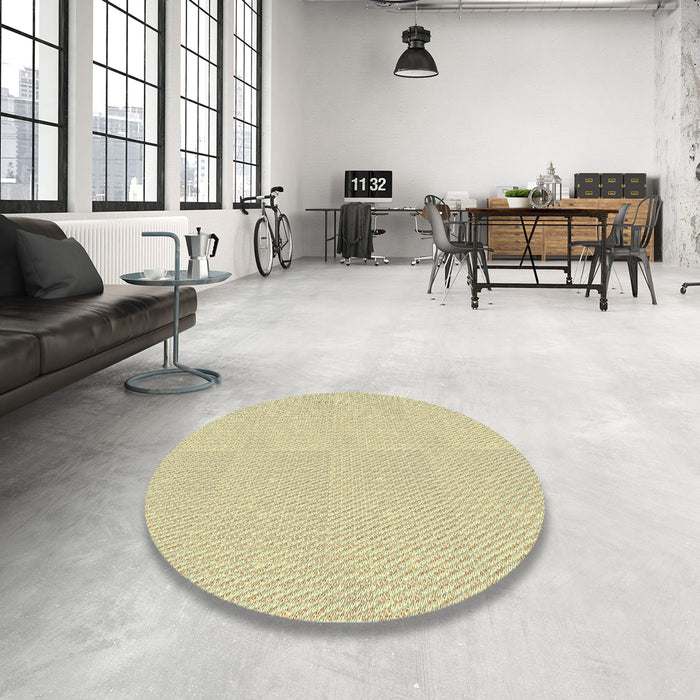 Round Machine Washable Transitional Brass Green Rug in a Office, wshpat2354