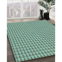 Patterned Hazel Green Rug, pat2355lblu