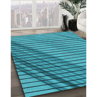 Patterned Dark Cyan Green Rug, pat2358lblu