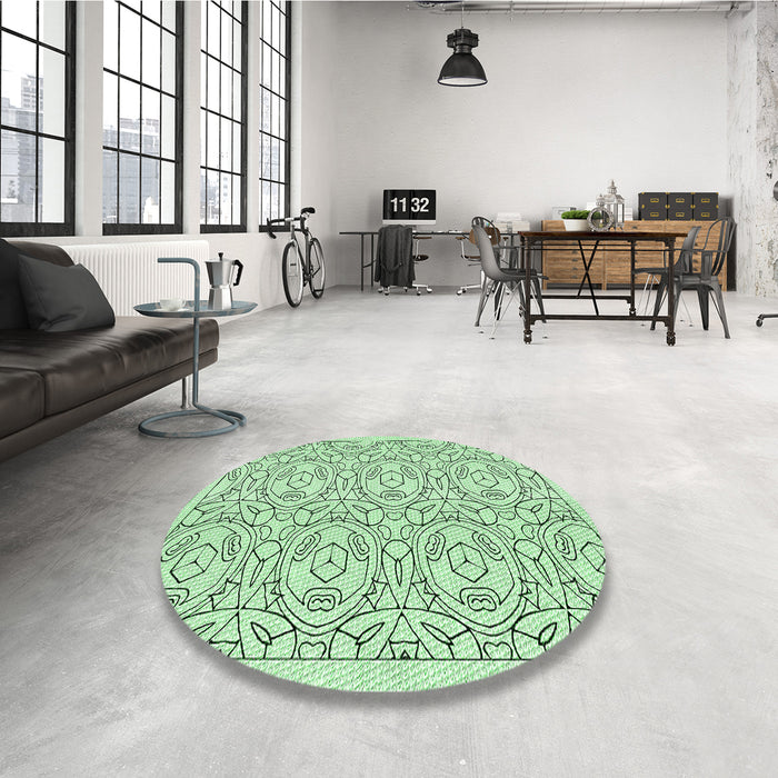 Round Patterned Mint Green Rug in a Office, pat2359grn