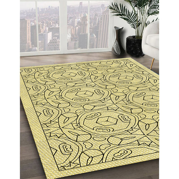 Patterned Sun Yellow Rug in Family Room, pat2359yw