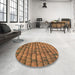 Round Machine Washable Transitional Saddle Brown Rug in a Office, wshpat235